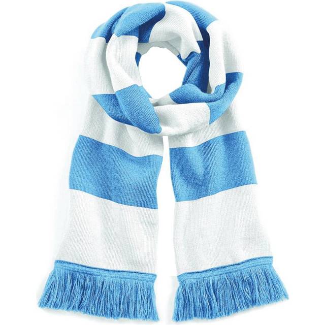 (One Size, Sky Blue / White) Beechfield Varsity Unisex Winter Scarf (Double Layer Knit)