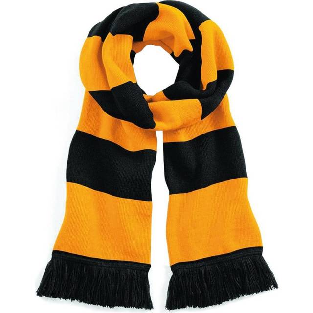 (One Size, Black / Gold) Beechfield Varsity Unisex Winter Scarf (Double Layer Knit)