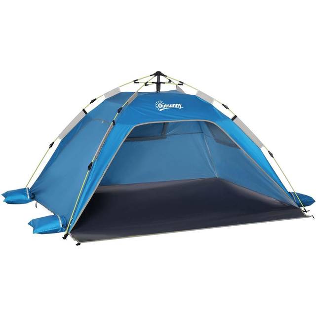 Outsunny 2 Man Pop-up Beach Tent Sun Shade Shelter Hut w/ Windows Door Blue | TJ Hughes