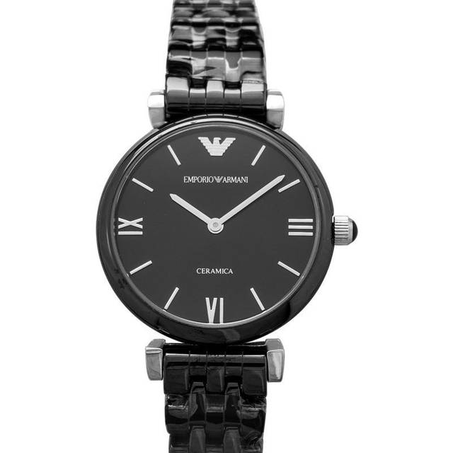 Emporio Armani Women's Retro AR1487 Black Ceramic Analog Quartz Watch with Silver Dial