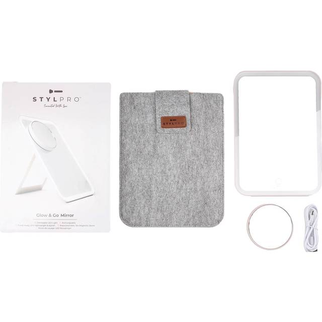 stylpro Glow and Go Travel Sminkspegel med dimbar LED, avtagbar 10 x förstoring och USB-laddning, MI01A