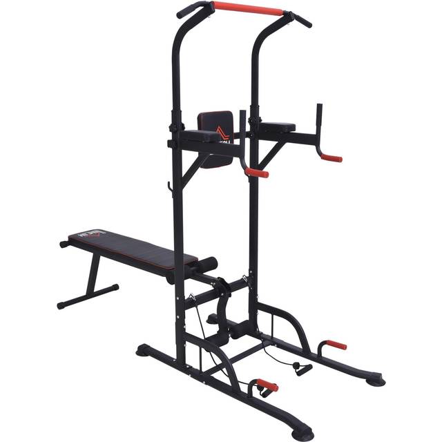 Steel Strength Training Power Tower Pull Up Station Black/Red - HOMCOM | TJ Hughes Black