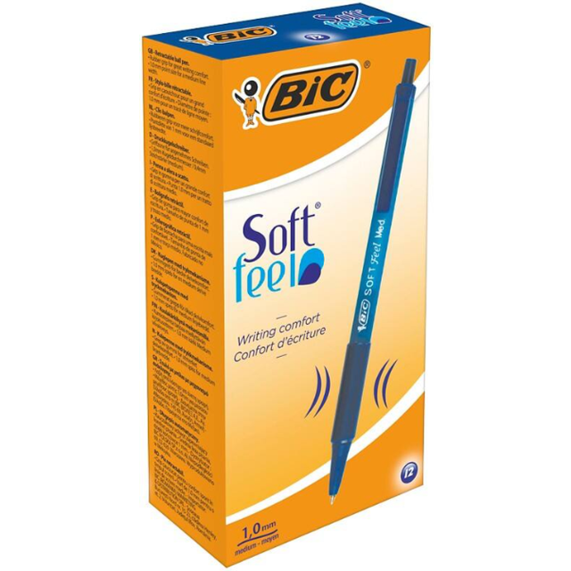 Bic Soft Feel Clic Grip Ball Pen Retractable 0.3mm Line Blue Pack 12