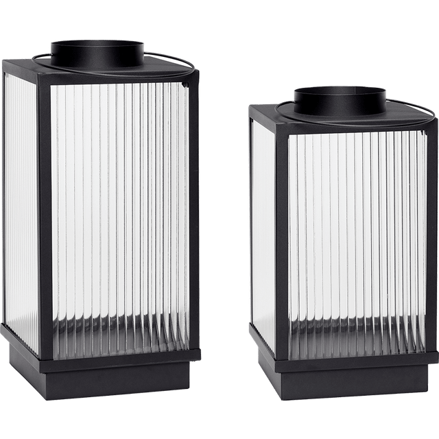 Hübsch - Ripple Lanterns Black (set of 2) - Lykta - Svart - 22 x 22 x H40 cm, 22 x 22 x H46 cm
