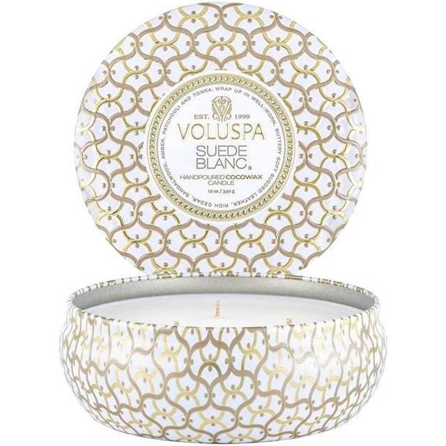 3-Wick Tin Candle Suede Blanc - 340 g
