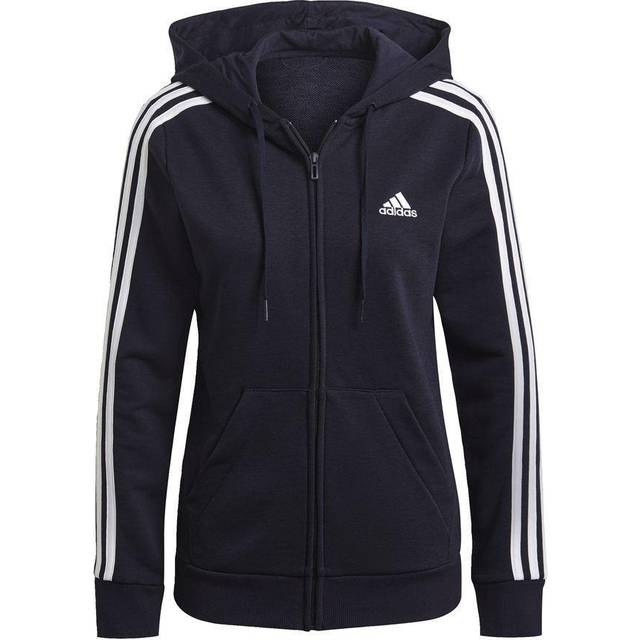 Adidas women's essentials french terry 3-stripes full-zip hoodie uk xs