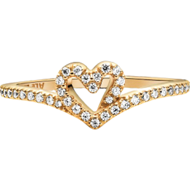 Pandora Timeless Wish Sparkling Heart Ring - 14k gold plating / Cubic zirconia - Sz. 52 - Clear