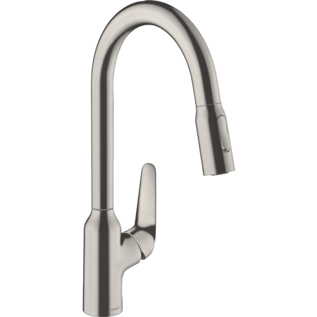 Hansgrohe Focus M42 Brushed Steel Pullout Spray Kitchen Sink Mixer Tap