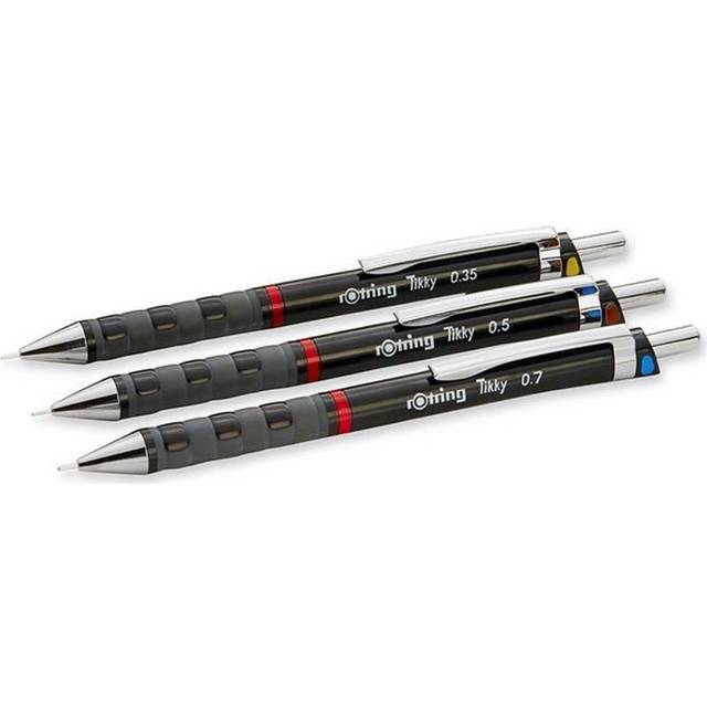 Rotring Tikky Fibre-Point Fineliner Black Ink Pens or Mechanical Pencil, Pk of 3 - Black