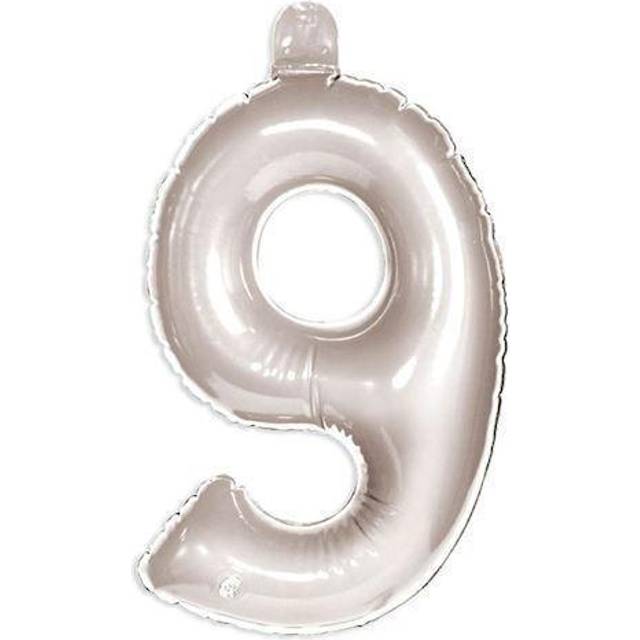 Zahl 9 als aufblasbarer Infletter mit Ventil, silbern, 35 cm