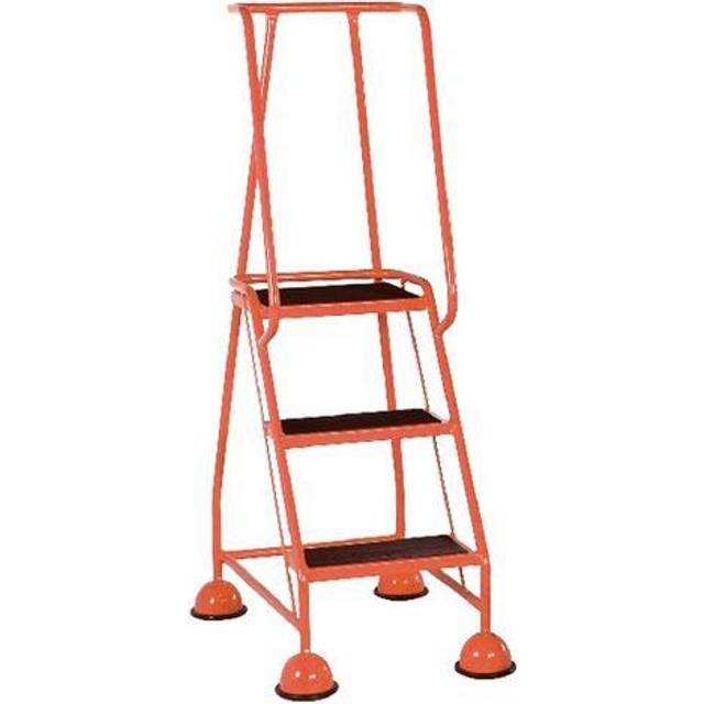 3 Tread Glide-Along Mobile Steps - Red Frame and Full Handrail