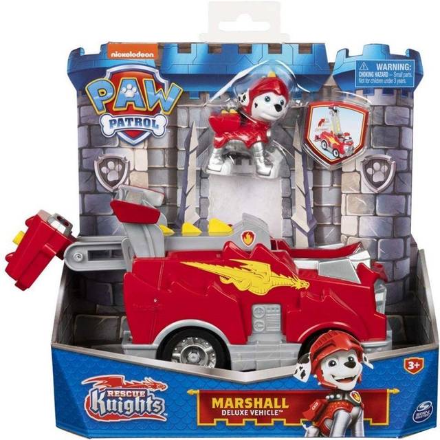 PAW PATROL, Rescue Knights Basis fordon leksaksbil från Marshall med valpfigur, leksak lämplig för barn från 3 år