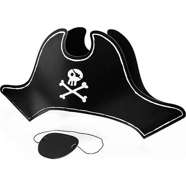 Piratenhut mit Augenklappe aus Pappe, 23cm x 18cm x 14cm