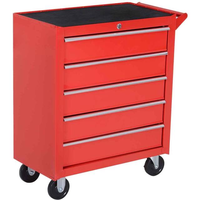 Roller Tool Cabinet Stoarge Box 5 Drawers Wheels Garage Workshop - Red - One Size