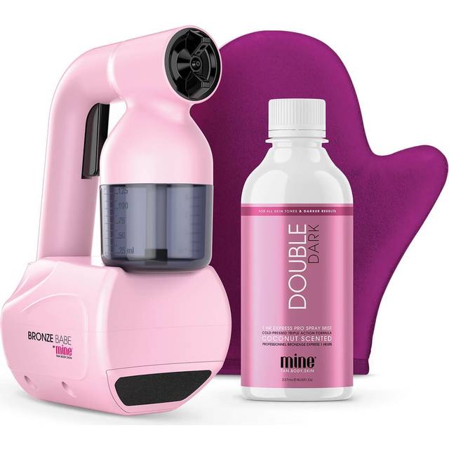 MineTan Personal Spray Tan Machine | Pink At Home Tanning Kit - Lightweight, Handheld Portable Self Tanner, with 8oz Double Dark Profressional Mist &