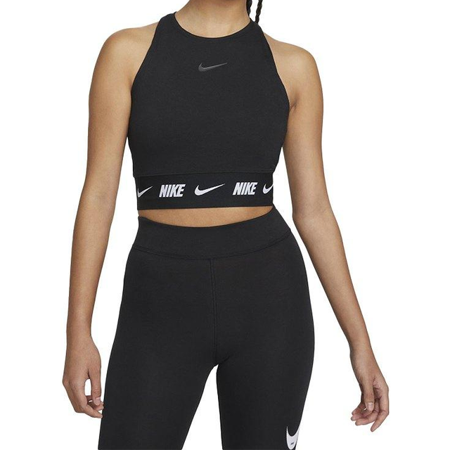 Black Crop Tape Top Breathable Fabric