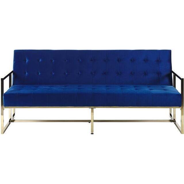 Beliani Velvet Sofa Bed Navy Blue Marstal, Blue