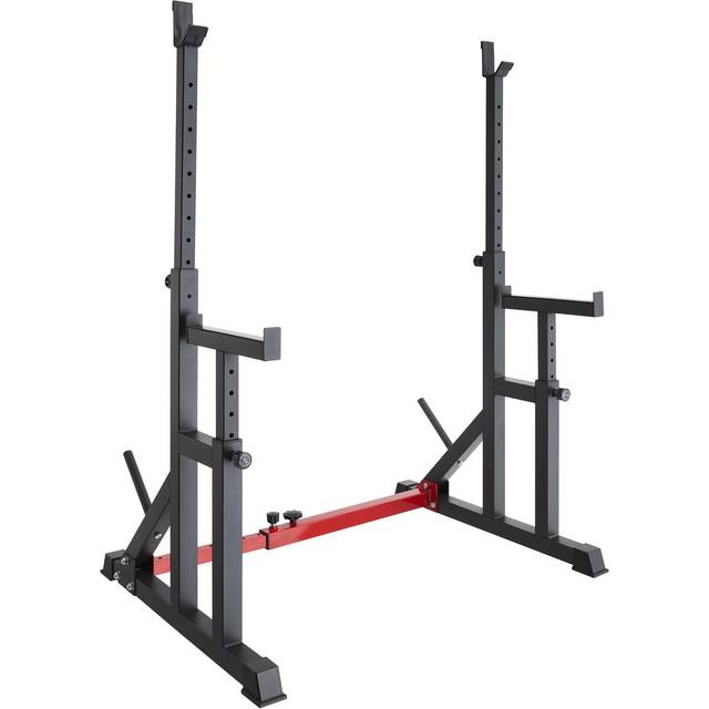 tectake 404237 Squat Rack, höjd och bredd justerbar skivstångshylla, knäböjningsstativ med säkerhetsställ och skivställ, skivstångsställ för hemmet fitness träning hem gym