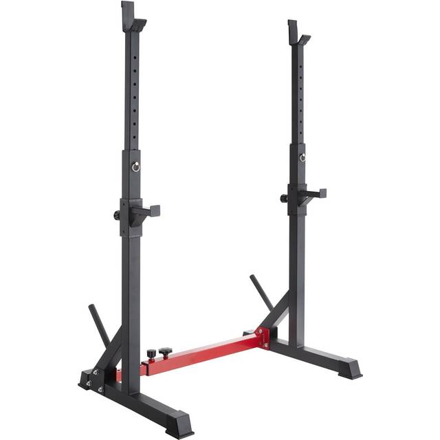 Tectake 404236 Squat Rack, justerbar hantelhylla, knäböjningsställ för skivstång och hantelskivor, skivstångsställ för hem gym fitness träning