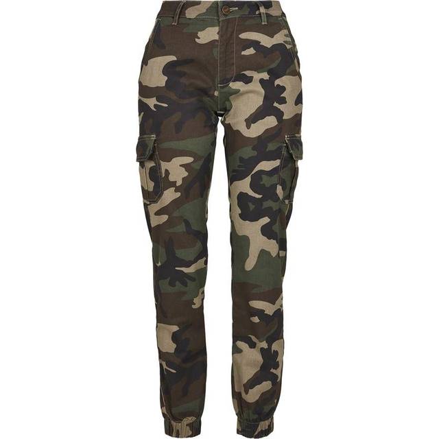 Urban Classics Dambyxor, dambyxor, hög midja, camo cargobyxor, kvinnor, cargobyxor i kamouflageutseende, finns i många färgvarianter, woodcamo, 30