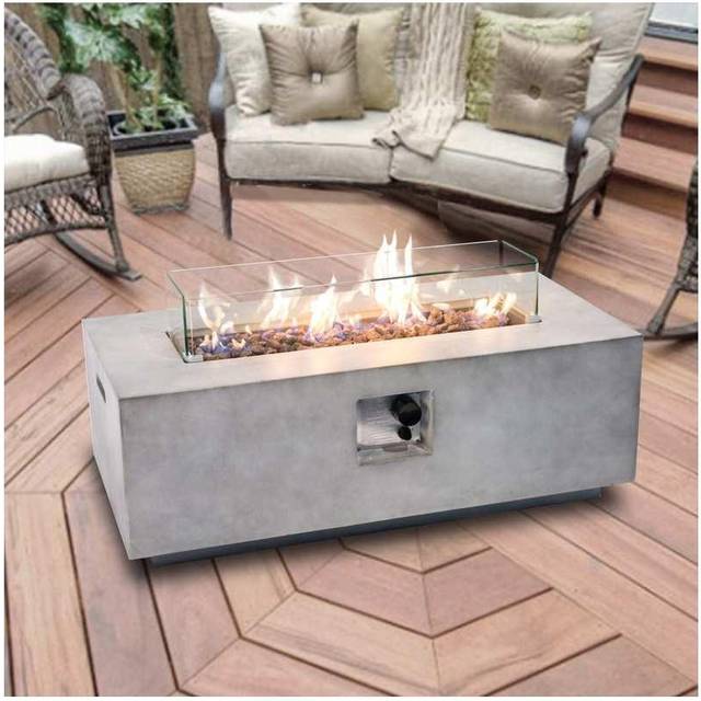 Teamson Home 42" Inch Rectangular Faux Concrete Gas Fire Pit, Grey