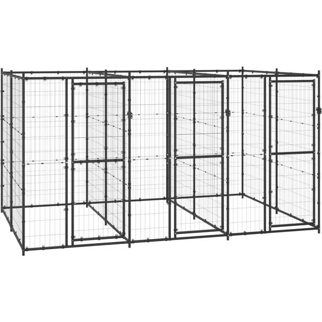 vidaXL Outdoor Dog Kennel Steel 7.26 m² - Black