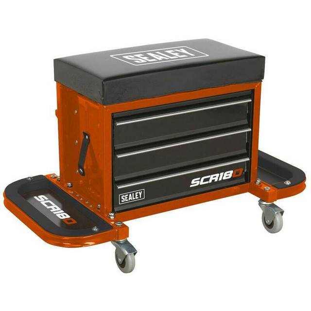 Sealey SCR18O Mechanics Utility Seat + Toolbox Orange
