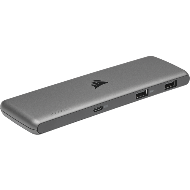 Corsair USB100 7-Port USB-C/USB-A Expansion Hub (3x USB Type-C Ports, 4x USB Type-A Ports, SuperSpeed 5Gbps, Self-Powered, Durable Slim Housing, Mac and Windows Compatible) Grått