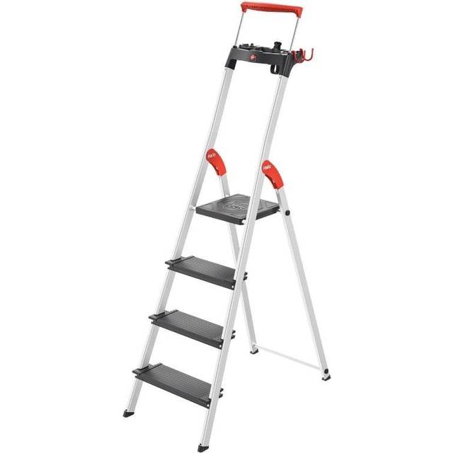 Hailo L100 Topline Aluminium Deep Safety Stepladder - 4 Tread, Black