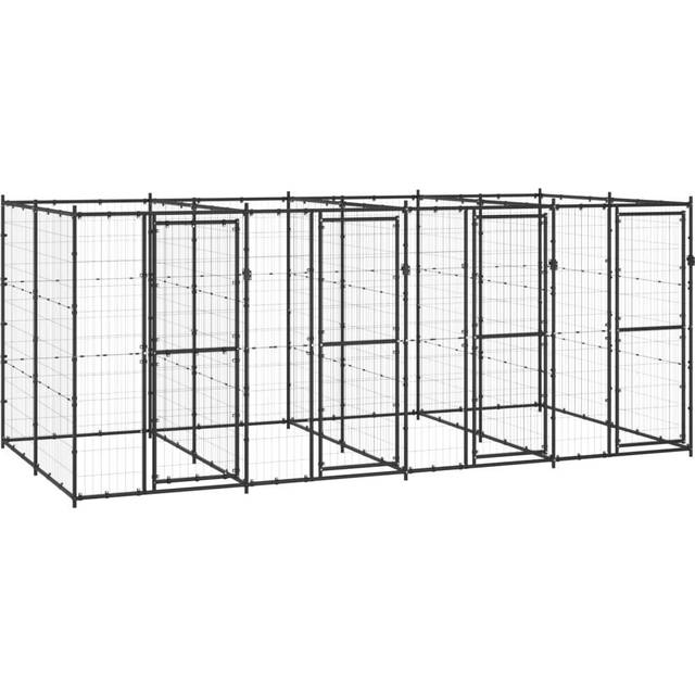vidaXL Outdoor Dog Kennel Steel 9.68 m² - Black