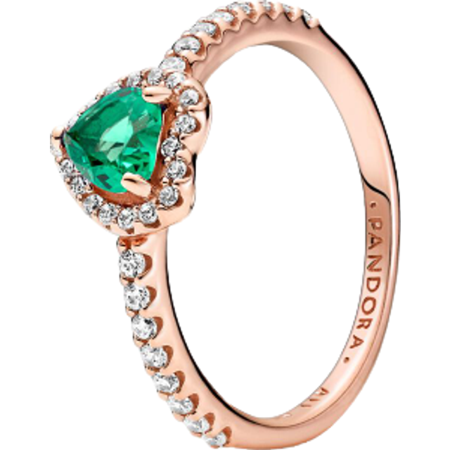 Pandora Sparkling Elevated Heart Ring - 14k rose gold plating / Mixed stone / Green - Sz. 58