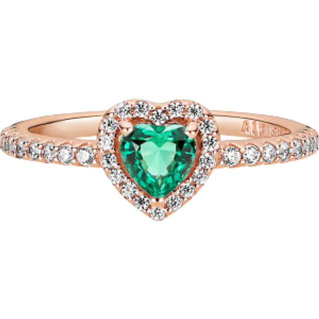 Pandora Sparkling Elevated Heart Ring - 14k rose gold plating / Mixed stone / Green - Sz. 56