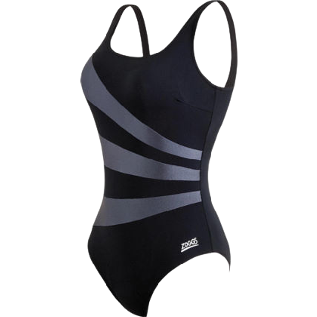 Zoggs Sandon Scoopback Swimsuit - Black, Black, Size 14, Women