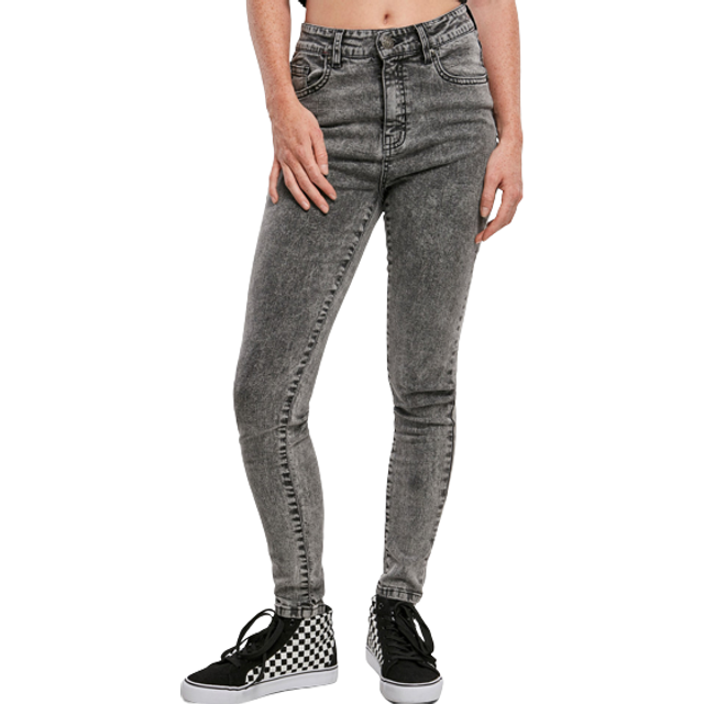 Urban classics women trousers ladies high waist skinny jeans black heavy acid wa