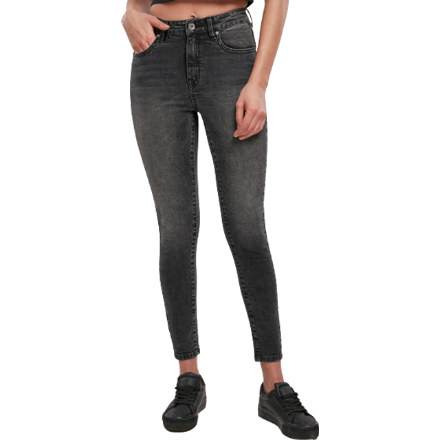 Urban classics women trousers ladies high waist skinny jeans black stone washed