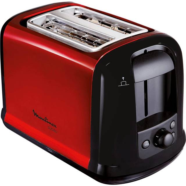 Moulinex LT261D Subito – röd brödrost med dubbla slitsar | brödfäste | 850 watt | variabel garvningsnivå | röd/svart
