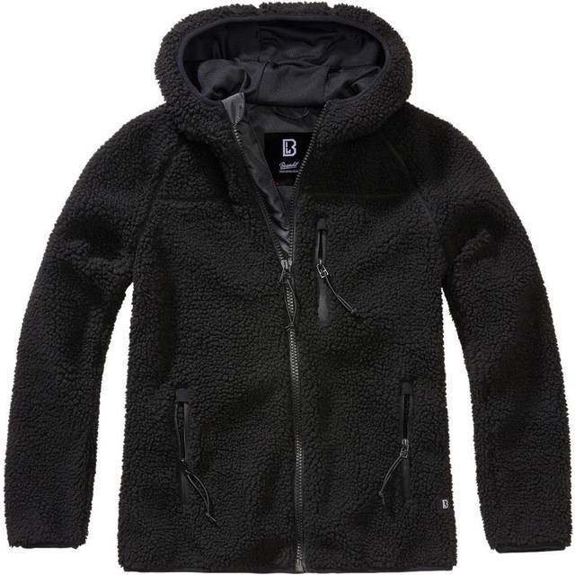 Brandit TEDDYFLEECE JACKA MED huva dam vinterjacka jakt utomhus FLEECEJACKA, svart, M