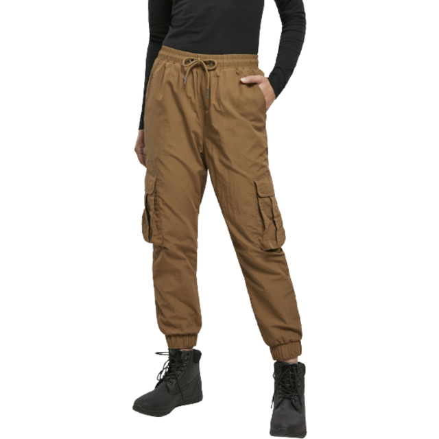 Urban Classics Dambyxor Ladies High Waist Crinkle Nylon Cargo Pants Cargo-byxor för kvinnor med fickor i många färger, storlekar XS – 5XL, Mellanmark, XS