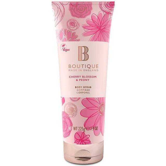 Boutique Cherry Blossom & Peony Fragrance Body Scrub 225ml, Exfoliating Body Scrub Refreshing - Essential Oils - Vegan and Cruelty Free, No SLS or