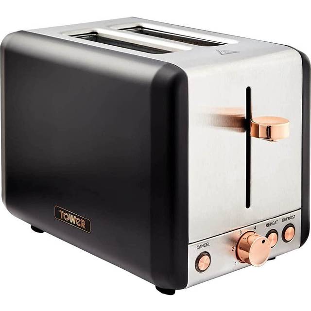 Tower Cavaletto 2-Slice Toaster with Defrost/Reheat, Stainless Steel, 850W - Grey (2 - Slice)