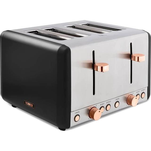 TOWER Cavaletto T20051RG 4-Slice Toaster - Black & Rose Gold