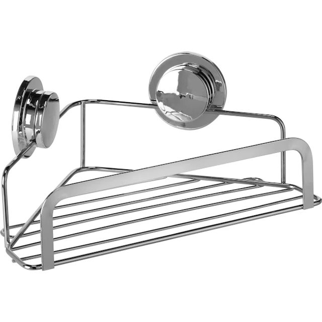 Croydex Stick-n-Lock Corner Basket - Silver