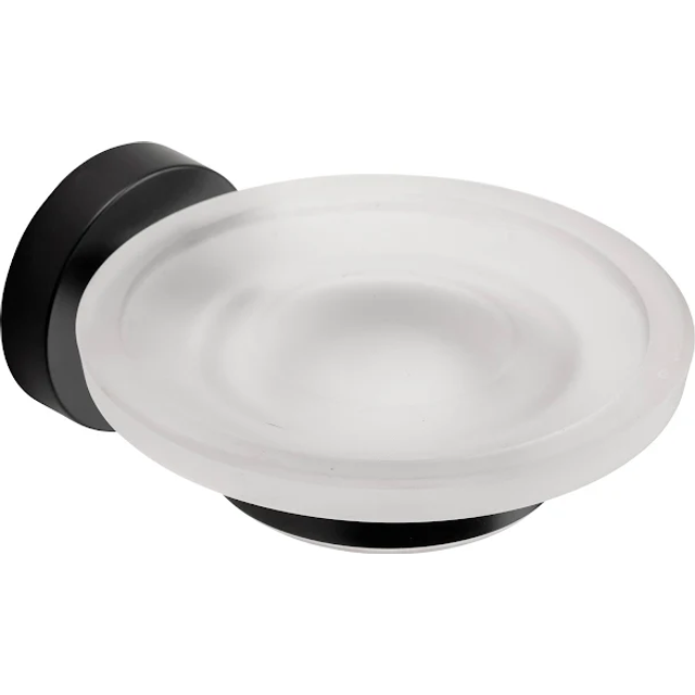 Flexi Fix Matt Black Soap Dish Frosted Glass & Holder - Epsom - Croydex