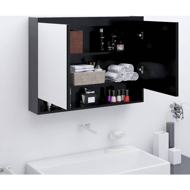vidaXL Bathroom Mirror Cabinet 80x15x60 cm MDF Shining Grey, Grey