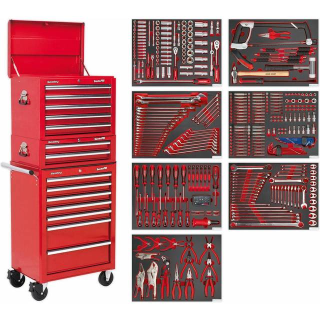 Sealey TBTPCOMBO1 Tool Chest Combi 14 Drawer - BB Runners - Red & ...