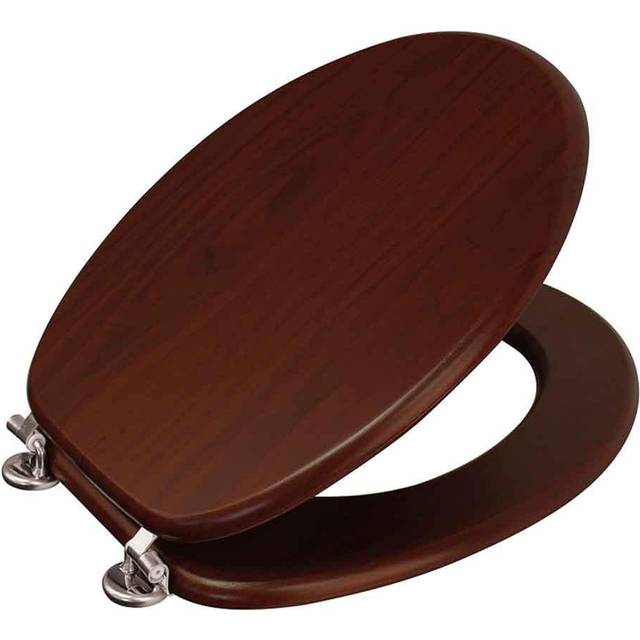 (Mahogany) Wooden Toilet Seat Adjustable Stainless Steel Hinges