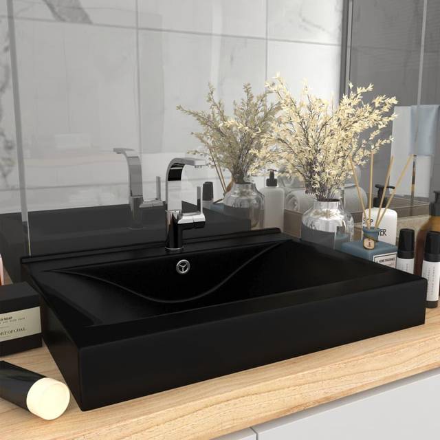 vidaXL Luxury Basin with Faucet Hole Matt Black 60x46 cm Ceramic