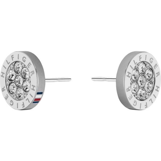 Tommy Hilfiger Crystal Enamel Flag Stud Earrings, Silver