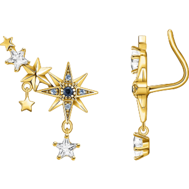 Thomas Sabo Womens Royalty Star and Moon 18ct Yellow Gold-plated Sterling-silver And-stoned Climber Earrings - MULTICOLOURED