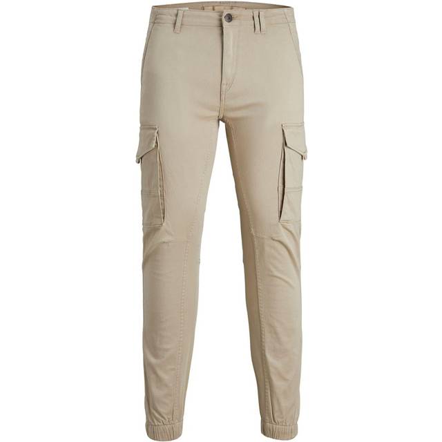 JACK & JONES Cargobyxor för män, slim fit, cargobyxor, Beige, 34W / 32L